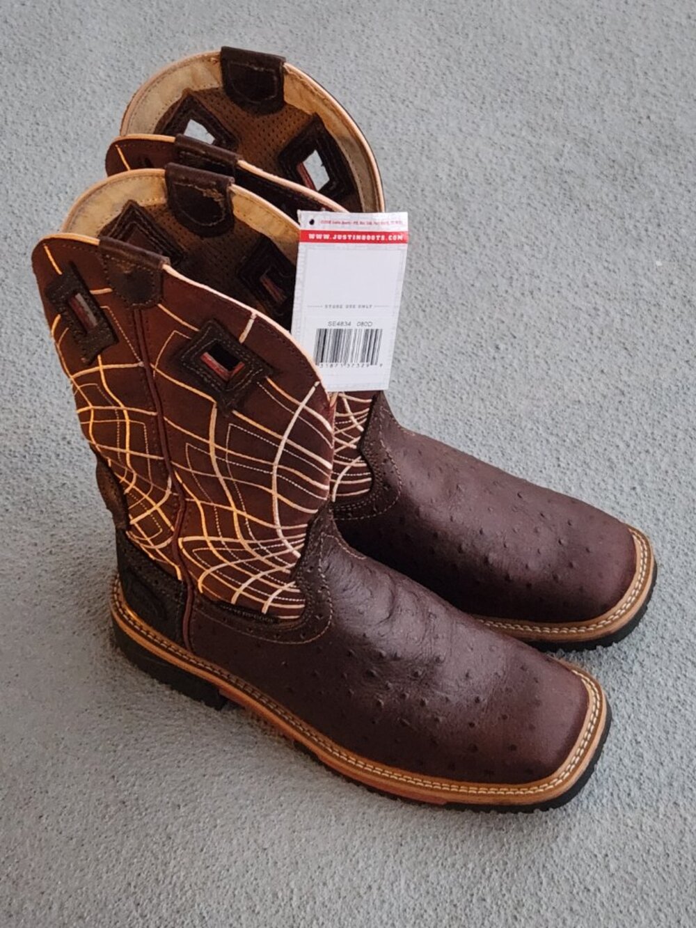 Justin Mens SE4834 Derrickman 12" Brown Waterproof Slip-Resistant Work Boot 8 D